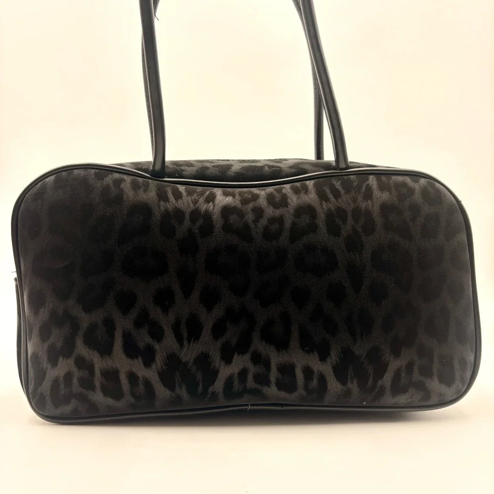 Baby Phat Black Leopard Print Velvet Handbag with Cat Applique Coin Purse Y2k